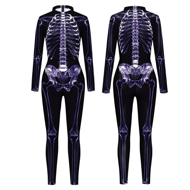 Cosplay Zentai Jumpsuit Bodysuit Halloween Kostuum Volwassen Bodysuit Vakantiepak Carnaval Party Skeletonprint Jumpsuit Kostuum