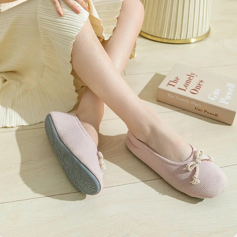 New Arrive Soft Cotton Pink Non-slip House Indoor Flats Slipper Bow Spring Summer Slippers For Women Cute Girl Shoes