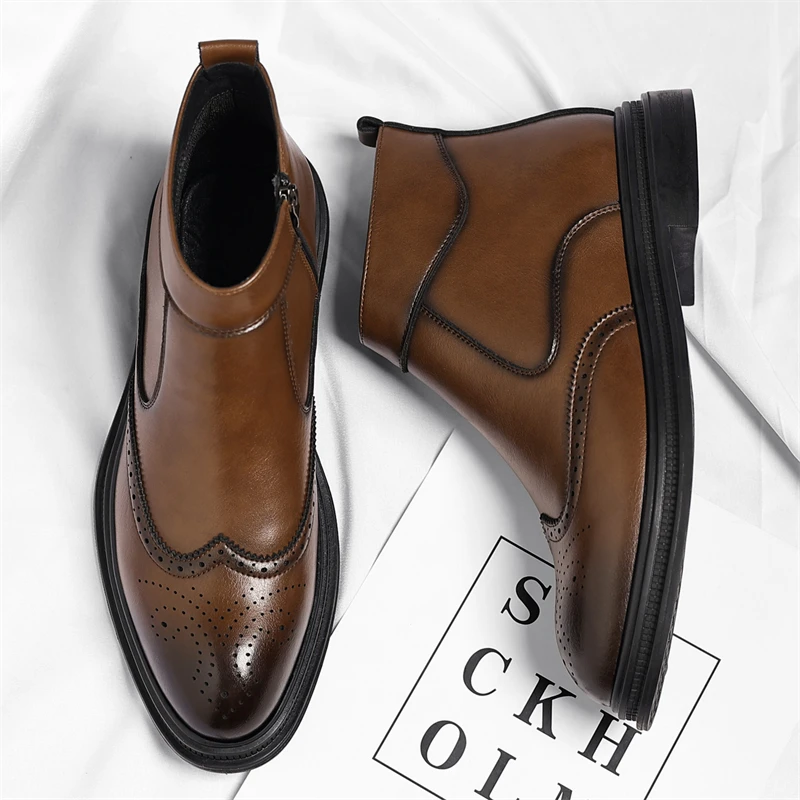 Autumn  Winter Thick Soled Men Business High Top Boots Are Simple Breathable Carved Comfortable Suitable for Men Formal Wear view 6