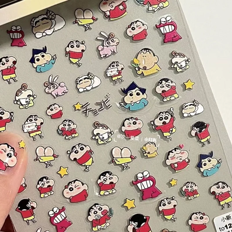 Anime Cartoon Crayon Shin-chan Nail Stickers Creative Three-dimensional Relief Nail Decoration Cute Student Nail Stickers