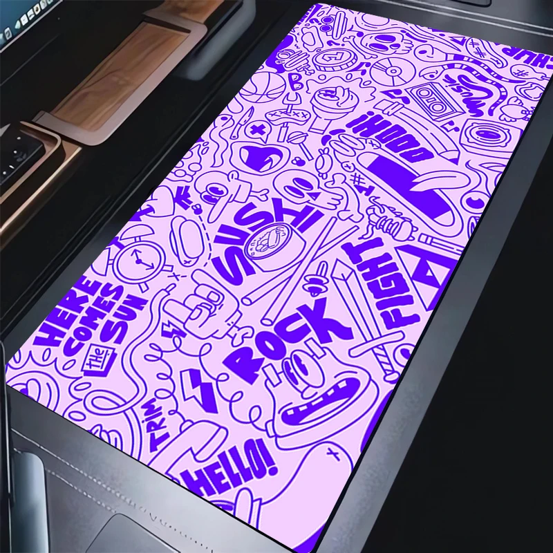 Alfombrilla de ratón para ordenador portátil, alfombrilla de teclado blanco y negro de Anime, alfombrilla de ratón con grafiti abstracto Kawaii, accesorios para juegos de PC y oficina, alfombrilla de escritorio para regalo