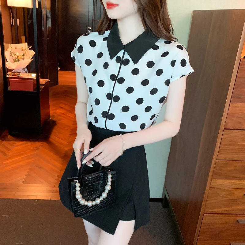 2024 Summer Fashion New Korean Style Blouse Polka Dot Sleeveless Shirt Tops