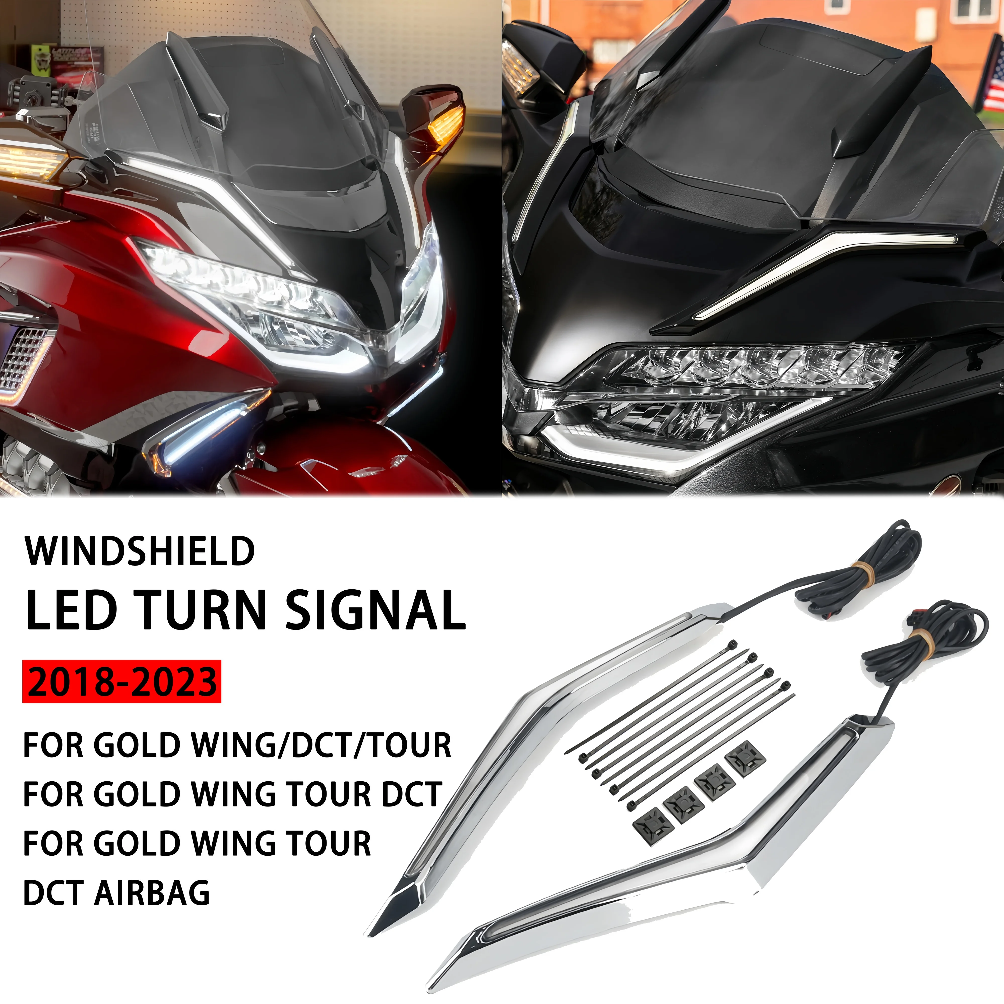 For Honda Gold Wing GL 1800 GL1800 Tour DCT Airbag 2018-2023 Motorcycle Strike Windshield Trim Lamp Turn Signal Brake LED Light