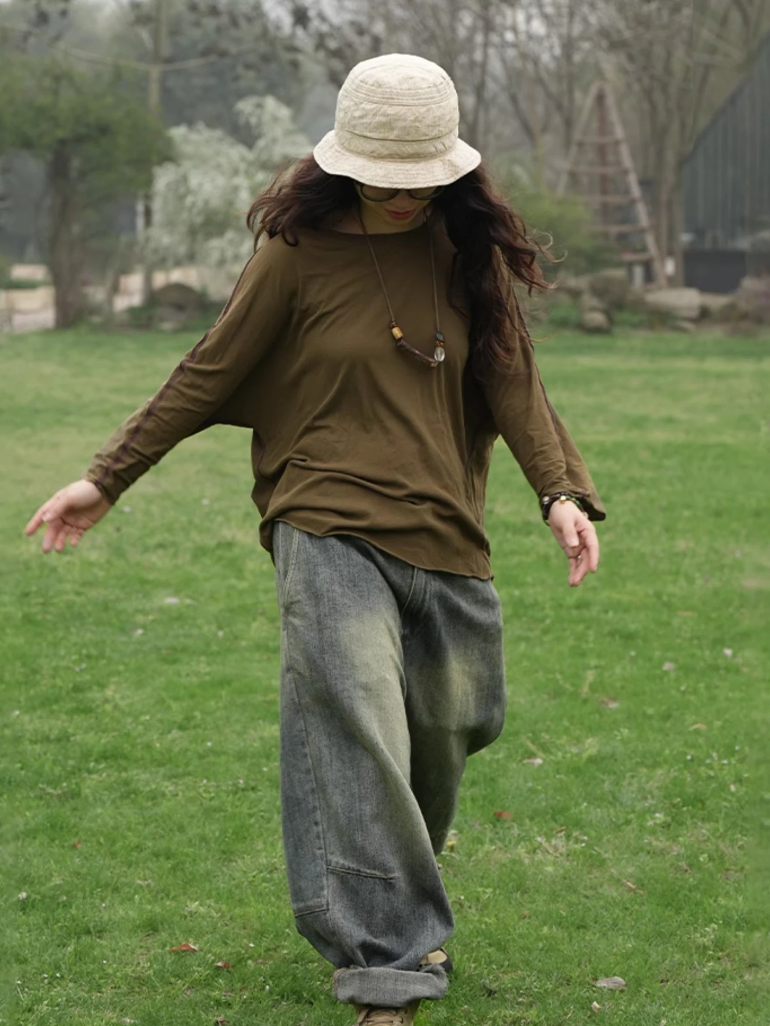 

Повседневные хлопковые джинсы свободного кроя в винтажном стиле, женские прямые джинсы, удобные, дышащие, всесезонные, от PengPengHome