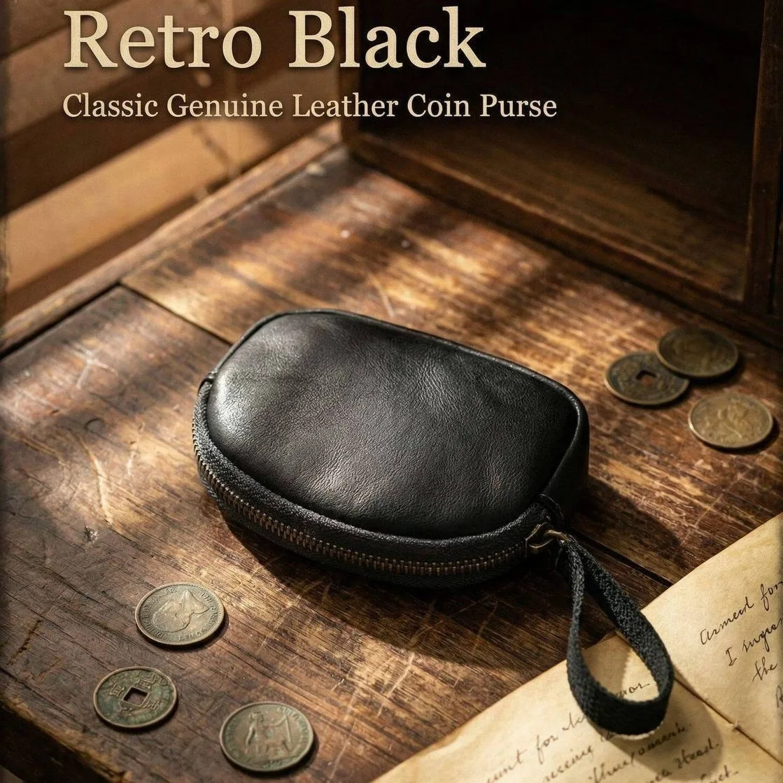 Head layer cowhide wallet, new headphones, retro change storage bag, high-end feel, hand-held rope bag