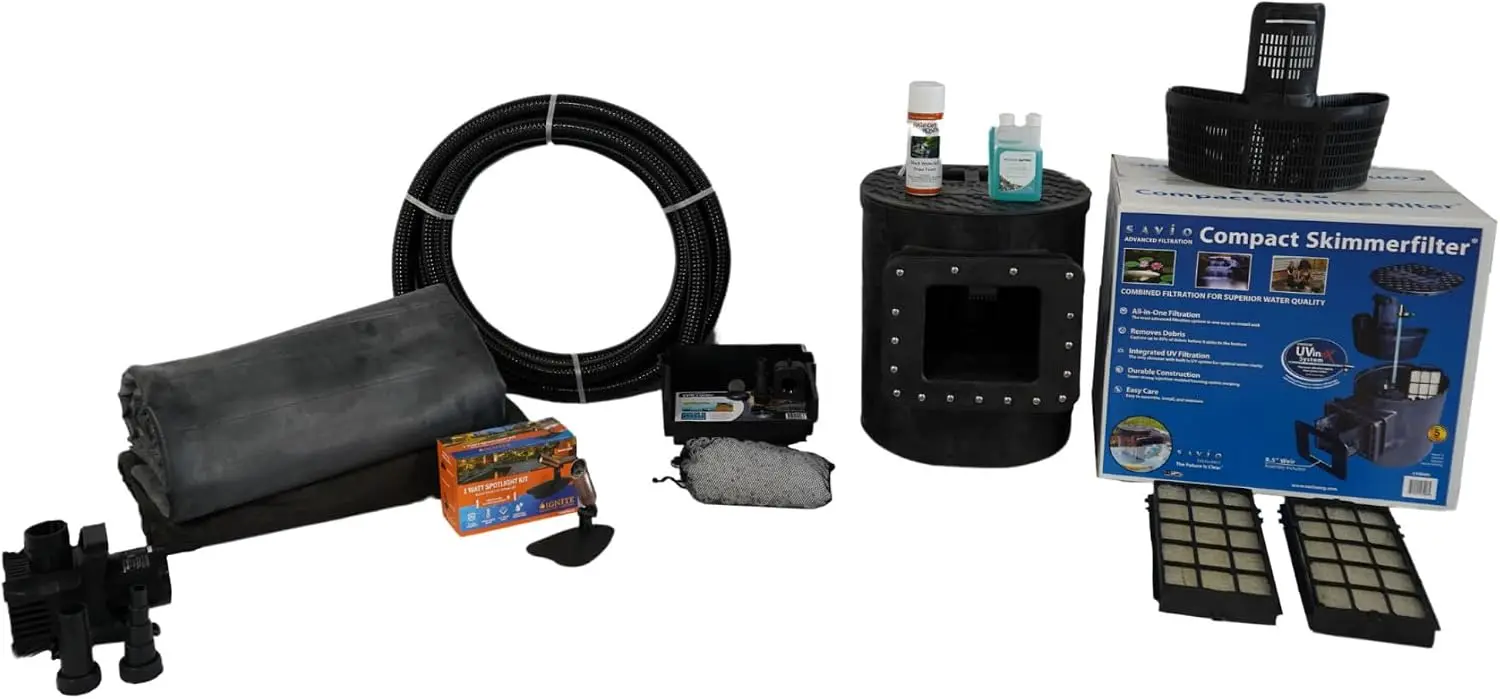 1200 GPH Water Garden Koi Pond Kit 10x15 Ft EPDM Liner Custom Water Feature 10 Filtering Waterfall Compact Skimmer Aqua Pulse Pu
