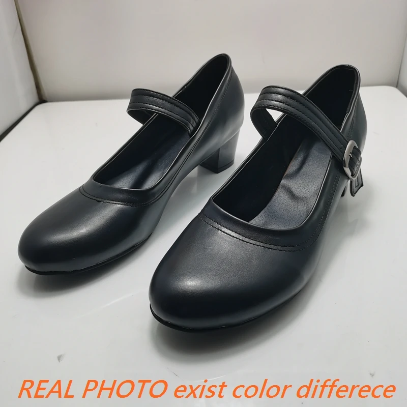 REAVE CAT Women Pumps Round Toe Block Heels 5cm Buckle Strap 46 47 48 Classic Female Daily Janes Shoes