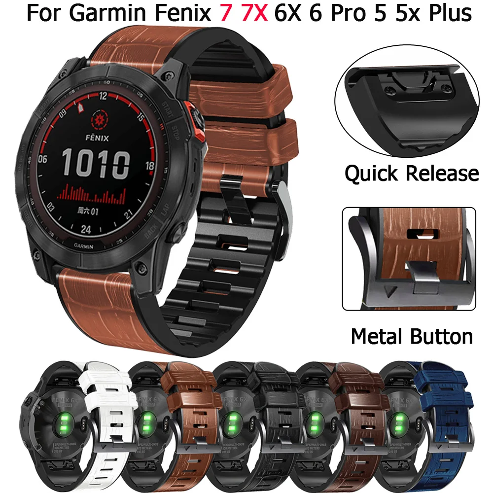 Leather Silicone Wristband Smart Strap For Garmin Fenix 7 7X 6 6X Pro 5 5X Plus 3 3HR 945 22 26mm Quick Release Band Replacement