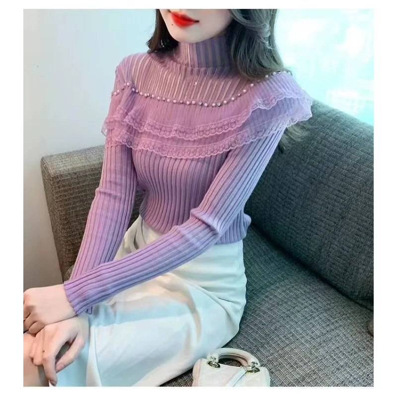 

Полуводолазка, кружевной свитер с рюшами, базовая рубашка, модный топ