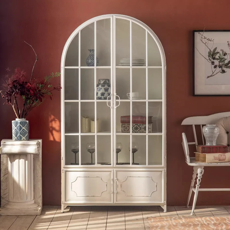 

French retro single bookcase, wrought iron high cabinet, antique display cabinet