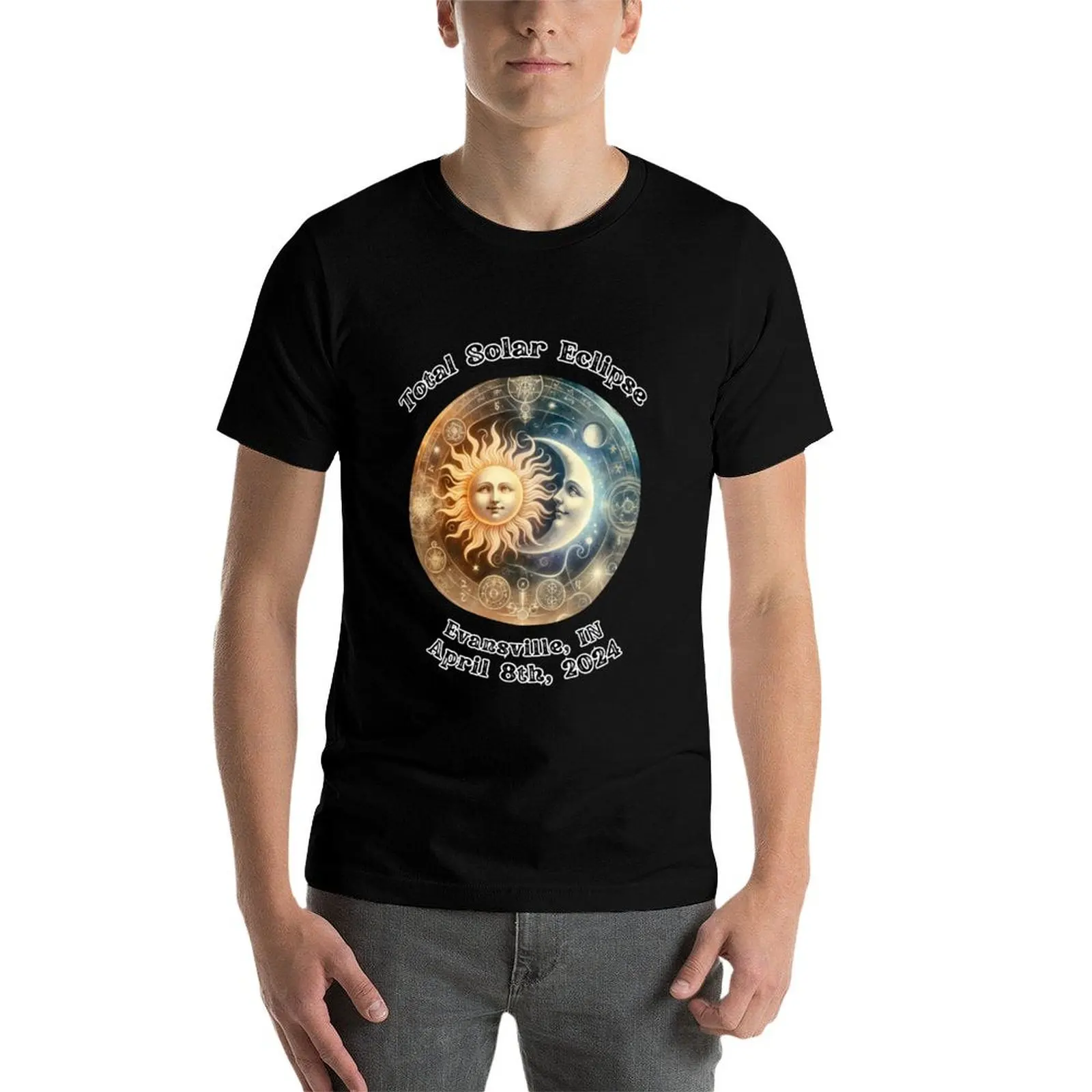 

Total Solar Eclipse Evansville, IN T-Shirt funny t shirts man anime t shirts oversize t shirts for man cotton soft T-Shirt