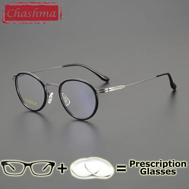 

Chashma Prescription Glasses Men Retro Round Eyewear Recipe Lenses Pure Titanium Screwless Eyeglasses Frames Women Spectacles
