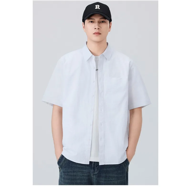 

Male Shirts Men's Shirts Classic Solid Cotton Short Sleeve Summer New Relaxed Fit Top For Daily Wear