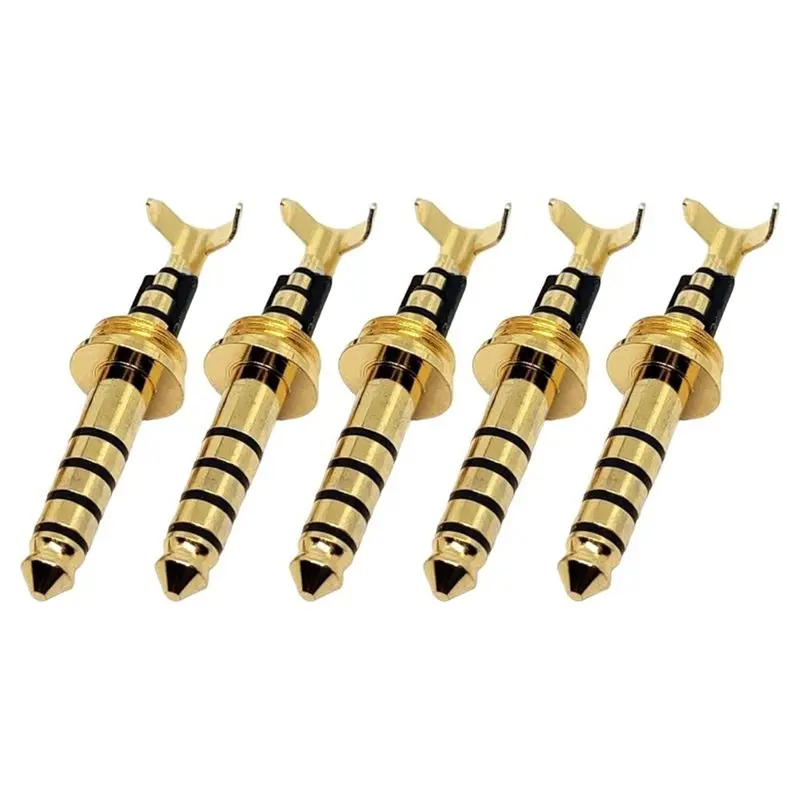 ABYN-High-End 4.4Mm Copper Gold-Plated 5Pcs 4.4 Plug With Wire Clips Universal 7.2X0.5 Thread DIY 4.4 Balanced Connectors