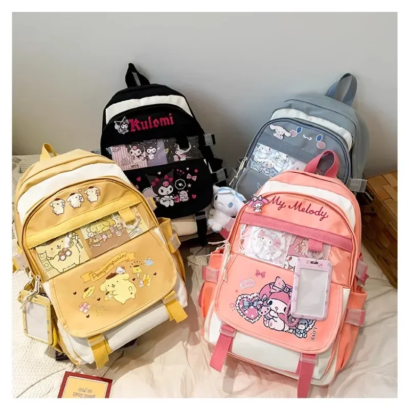 Sanrio Kuromi My Melody mochila de grande capacidade, mochila de alto valor, fofo, kawaii, coração, escola primária, júnior, menina