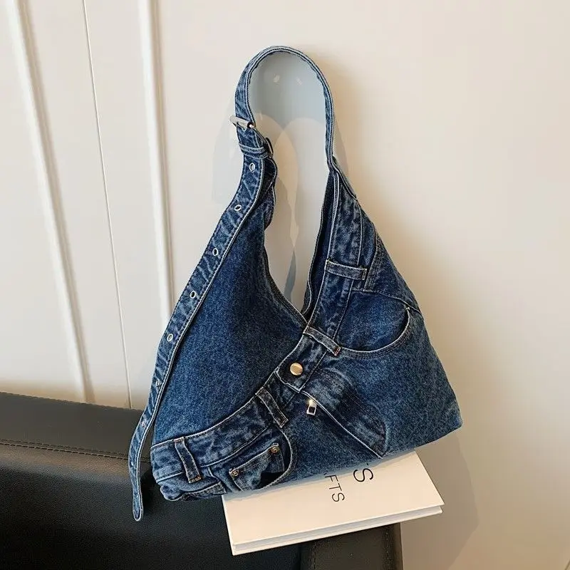 

Модная джинсовая сумка через плечо большой вместимости, повседневная, новинка 2026 года, стильная, для работы, с декоративной строчкой, женская сумка-кроссбоди