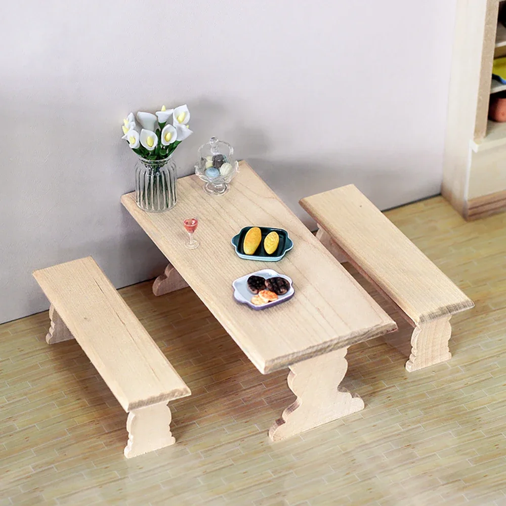 1/12 Dollhouse Miniature Wooden Table Chair set Mini Furniture Model Toy for Doll House Accessories Decoration ob11