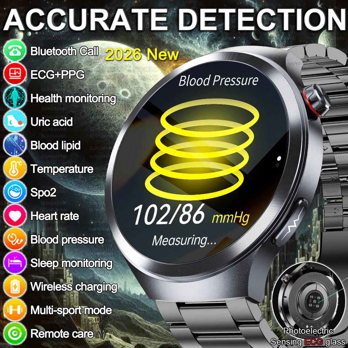

2026 New Accurate Smart Watch Blood oxygen Blood Pressure ECG+PPG Blood Lipid Uric Acid Body fat Analyse Call Health Men Clock