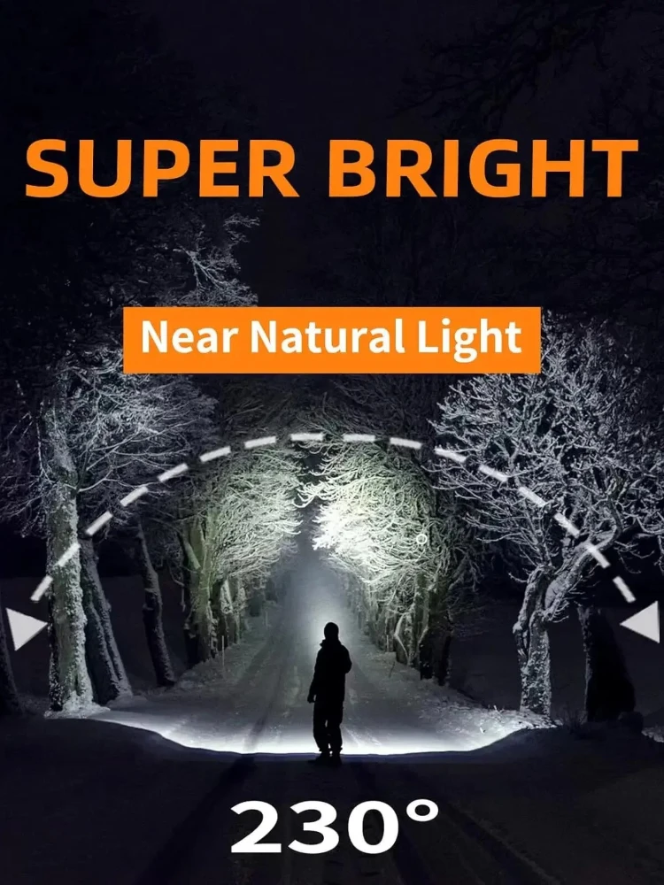 AliExpress NONE 7500mAh LED Headlamp Type-C Rechargeable Headlight 230° Lighting Floodlight Waterproof Torch Camping Cycling Emergency Lantern