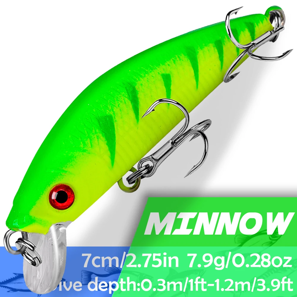 

1PCS Minnow Fishing Lure 7cm/2.75in 7.9g/0.28oz Floating Hard Bait Wobbler Jig Bait Crankbait Carp Striped Bass Fishing Tackle