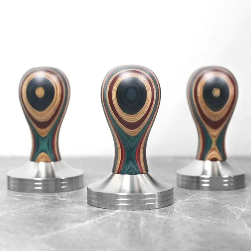 Thread/Flat Bottom Colorful Wooden Handle Coffee Tamper Detachable Heavy Duty Coffee Powder Hammer Hand Press 51/53/58 MM