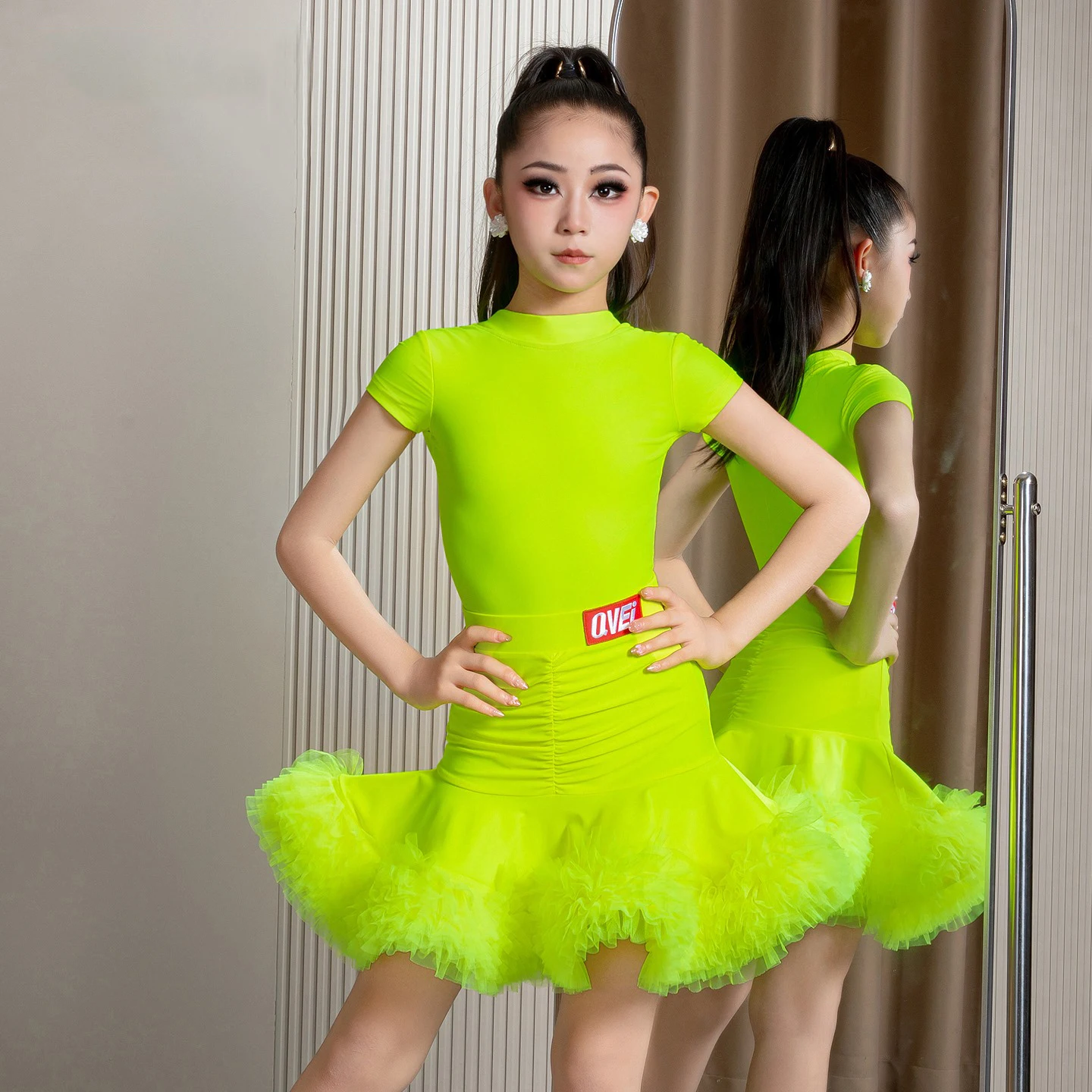 4 Colors Girls Latin Dance Professional Costumes Children'S Ballroom Dance Performance Dresses Kids Samba Rumba Dancewear 10940