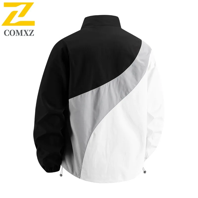 COMXZ 2025 Outdoor Color Block Couple Hooded Work Jacket Waterproof Sport Casual Long Sleeve Windbreaker Unisex Waterproof Coat