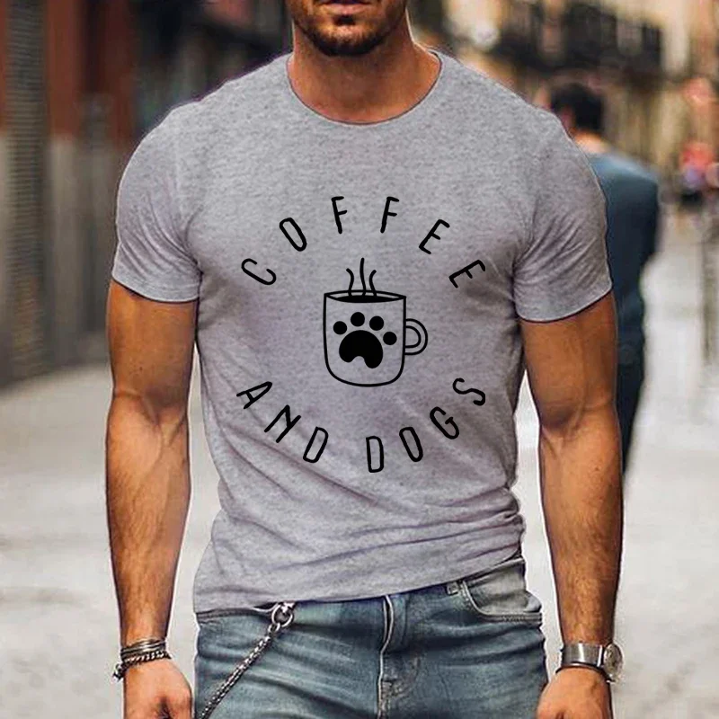 New Fashion Summer for Men Clothing T Shirt Oversized Graphic Vintage T-shirt Coffee and Dogs Tshirt Luminous Harajuku Tops image 2