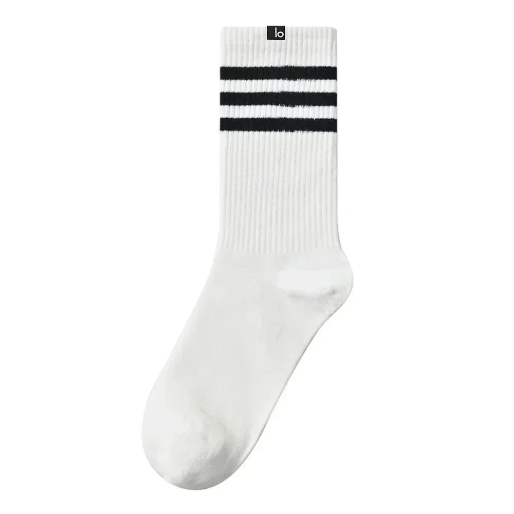 Women Mid Length Socks with Three Bars Worn on The Outside Thin High Length Sports Long Socks Paired with Yoga Pants Long Socks