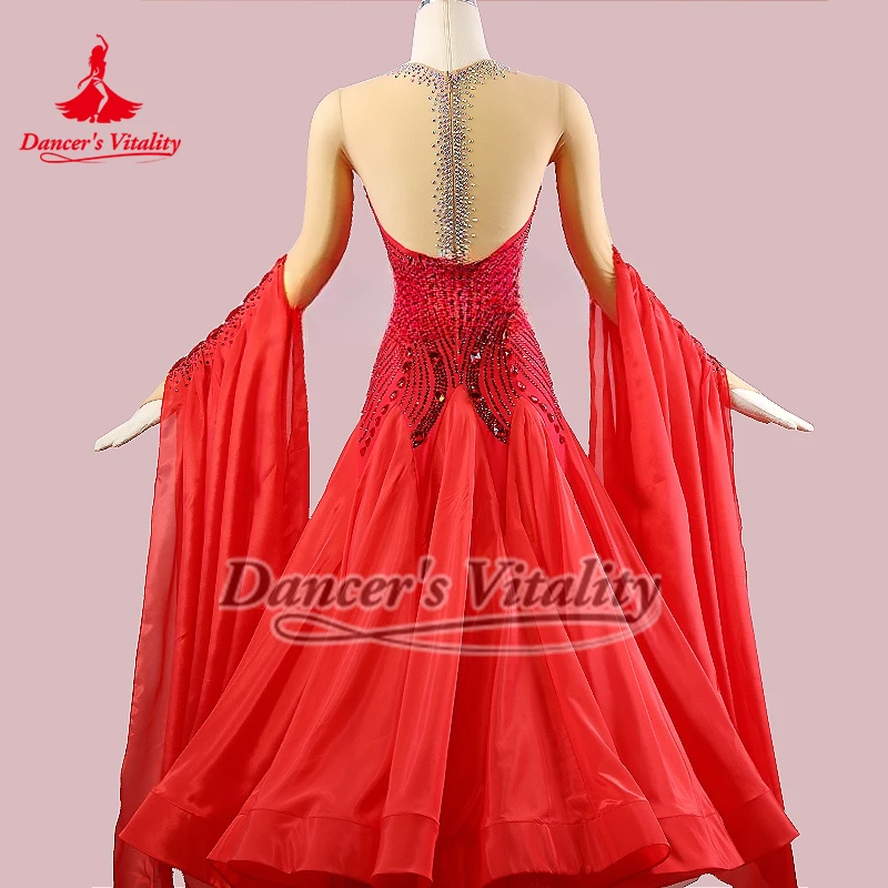 성인 여성 볼룸 댄스 대회 의류 가슴 패드와 속옷을 포함한 왈츠 폭스트롯 퍼포먼스 드레스 맞춤형