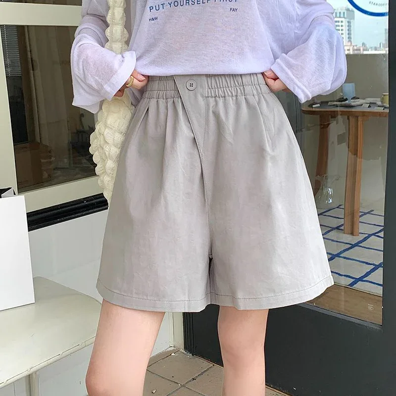 2025 레이디 클래식 원 버튼 짧은 바지 소녀 편안한 하이 웨이스트 워시 코튼 반바지 여성 한국 캐주얼 휴가 바지