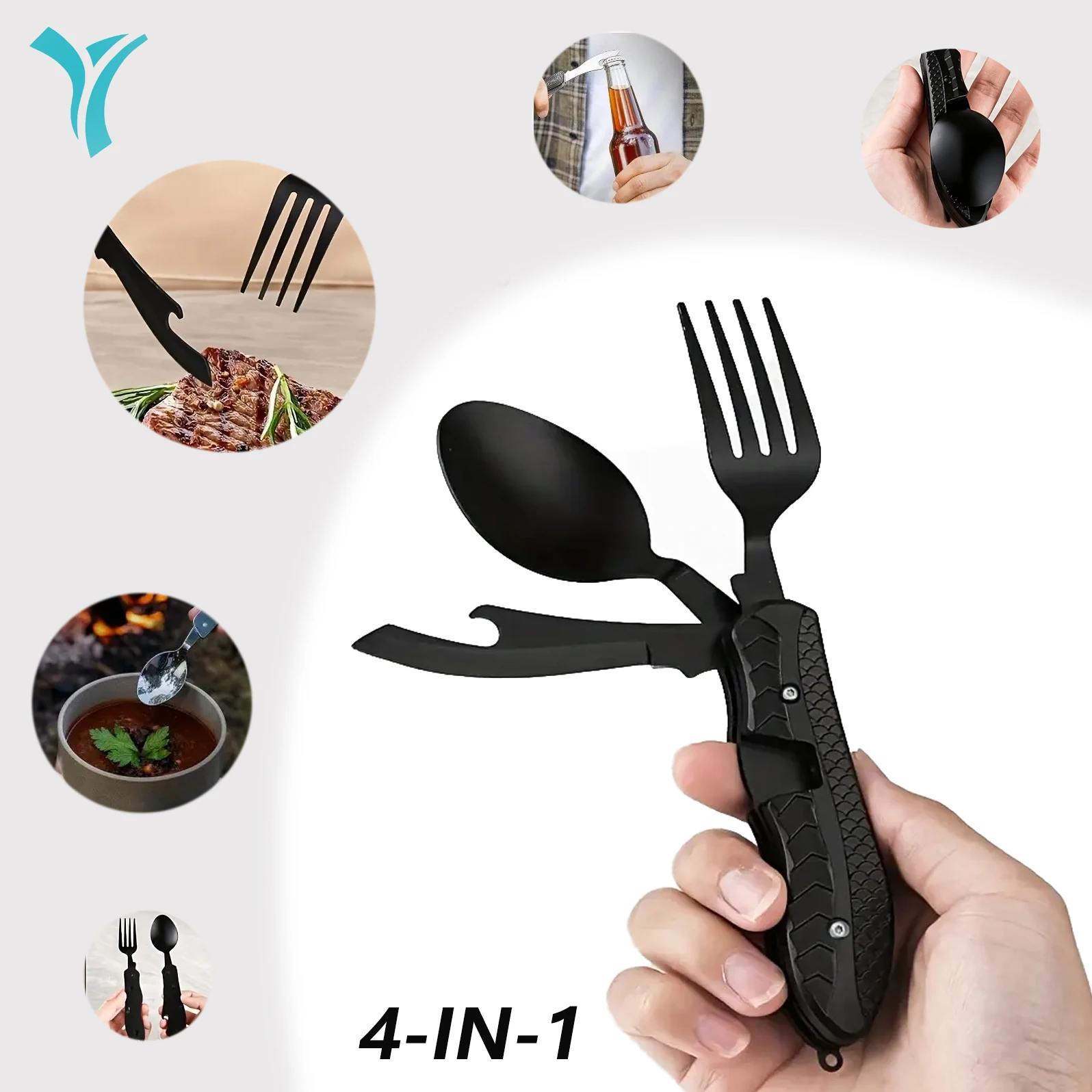 

4-IN-1Portable Detachable Knife Multifunctional Stainless Steel Folding Knife, Fork&Spoon Cutlery Outdoor Hiking Camping
