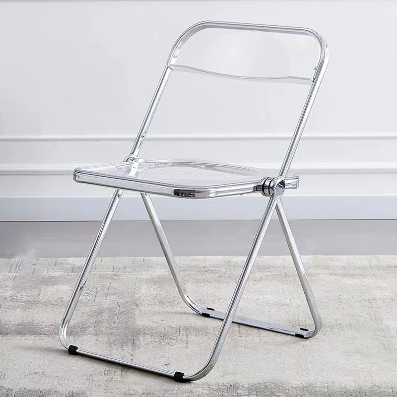 Transparent Acrylic Chair Modern Restaurant Folding Dining Chair Stainless Steel Frame Ergonomic Design Chair Balcony Rest Stool