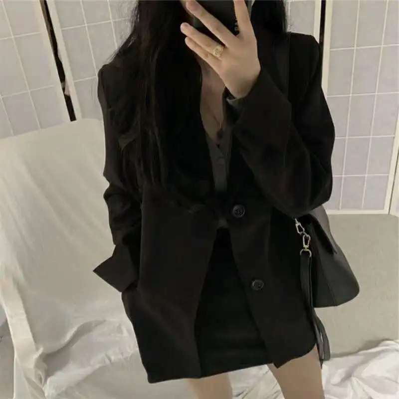 Women Spring Autumn Casual Office Lady Blazers Solid Notched Long-sleeve Suit Female New Fashionable Loose Button Casual Jacket