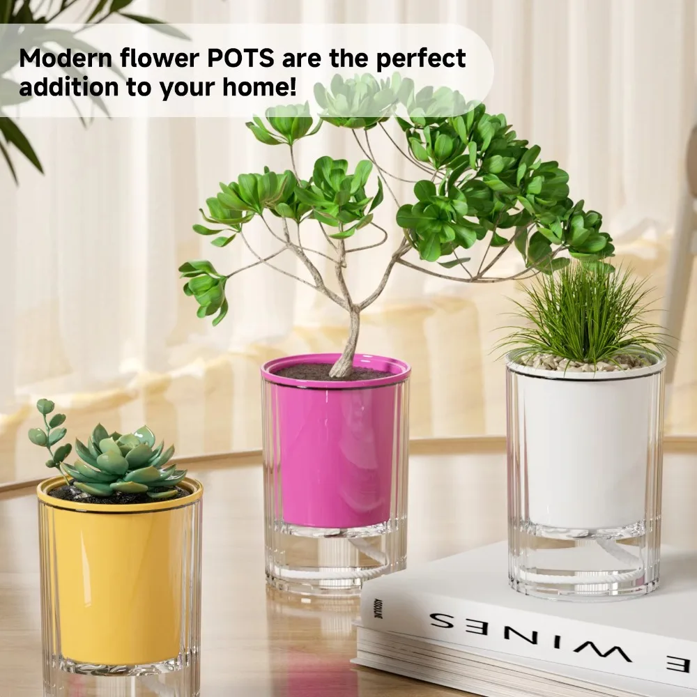 Boho Style Hydroponic Flowerpot Self Watering Plastic Automatic Water Absorbing Vase Transparent Round Shape Garden Flowerpot