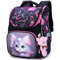 Mochilas Escolares Ortopédicas para Crianças, Kawaii Cat Satchels para Crianças, Alunos do Primário, 7 a 8 Anos Meninas Bookbag