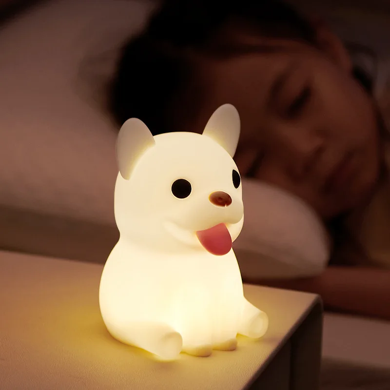 Creative Cute Pet Fighting Dog Silicone Patting Night Light Decoration Bedroom Bedhead Atmosphere Companion Sleep Light