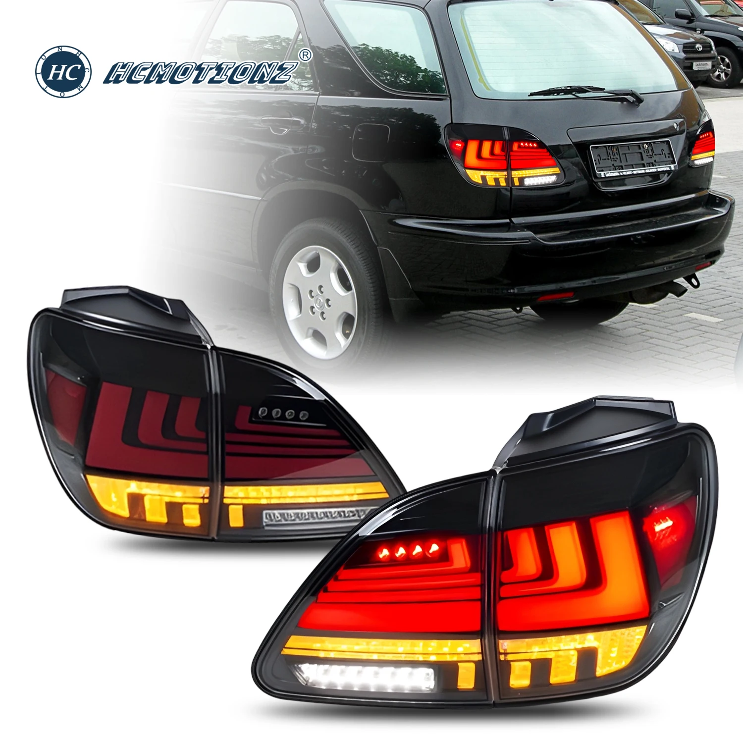 HCMOTIONZ LED Tail Lights for Lexus RX 330 1998-2002 350 1st Gen 400h Sequential Start up Animation DRL Rear Lamps Assembly