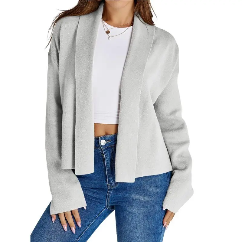 

Hot Kf-Womens Cropped Cardigan Open Front Shawl 2025 Fall Trendy Long Sleeve Sweater Jacket