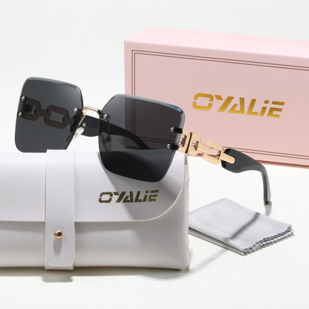 

Oyalie Brand Designer Oversized Rimless Sunglasses, Women's Chain Temples, Sunshine Fashion Luxury Sunglasses, Suitable for Shopping and Friends, Clothing Matchinging Accessories