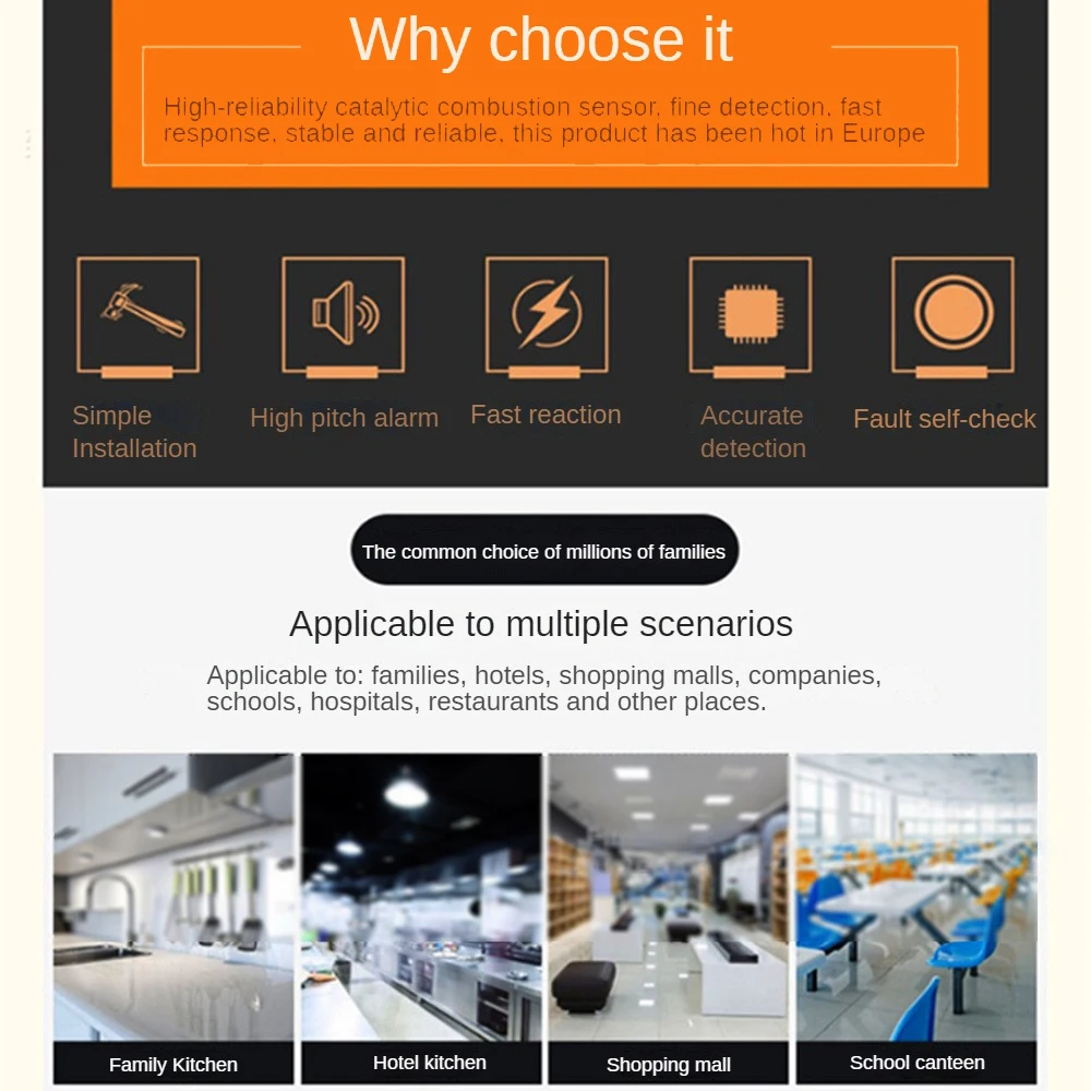 Smart Gas Leakage Sensor EU/US/UK Alarm Sensitive CH4 Combustible Gas Detector Sound Light Gas Alert LPG Natural Detector