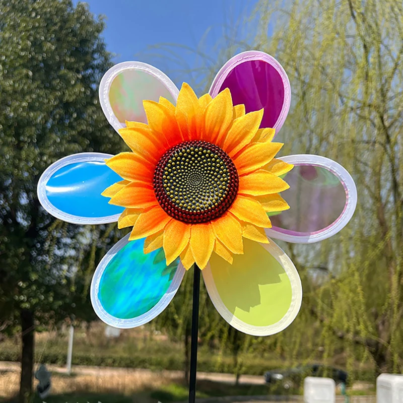 1pc Outdoor Garten Rasen Hof Vogel Angst Wind Spinner Obstgarten reflektierende sechs Farben schillernde Sonnenblume Windmühle Kinderspiel zeug