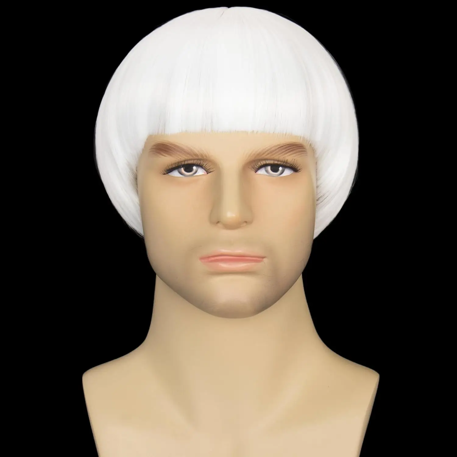 

Short Straight White Bowl Cut Wig with Bangs for Men 60s style Cosplay Wig Heat Resistant Synthetic Hair for Halloween Party