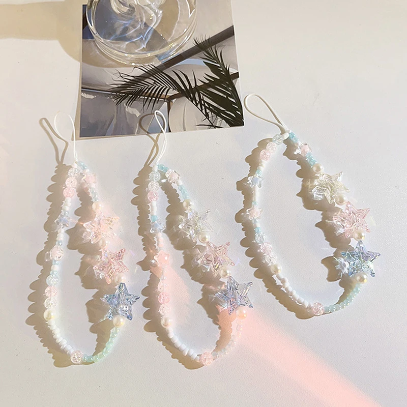 Pentagram Beading Phone Strap Charm Chain Phone Case Hanging Rope Cellphone Lanyard Keychain Woman Girl Bag Camera Pendant