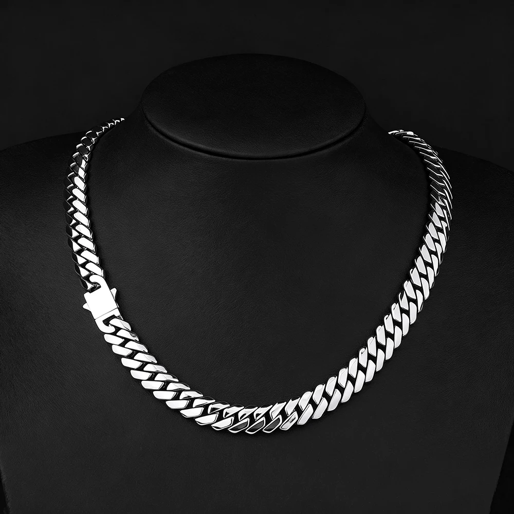 ESKEEM High Polished Stainless Steel Miami Cuban Link Chain Necklace Spring Clasp Hip Hop Waterproof Jewelry for Men and Women