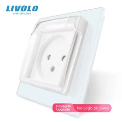 Livolo Israel Standard Power Socket,Crystal Glass Panel, AC 100~250V 16A, VL--C7C1ILWF,with the Waterproof Cover,Light Switch