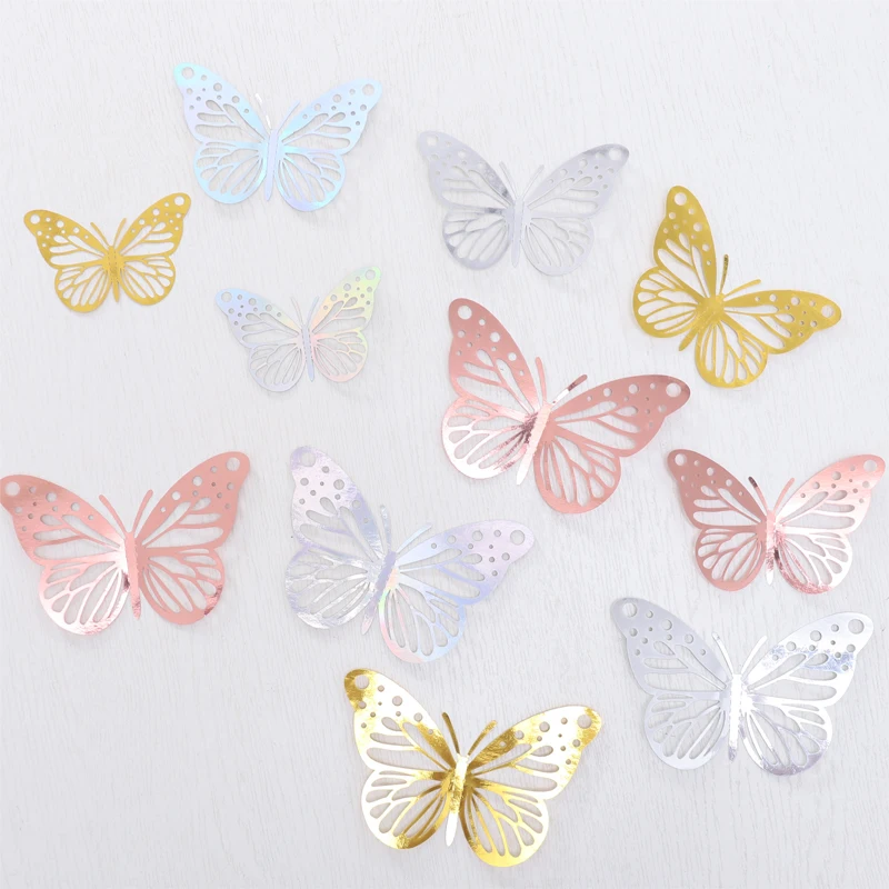 12pcs 3D Hollow Butterfly Wall Sticker Bedroom Living Room Home Christmas Decoration Birthday Party Cake Paper Butterfly Decor