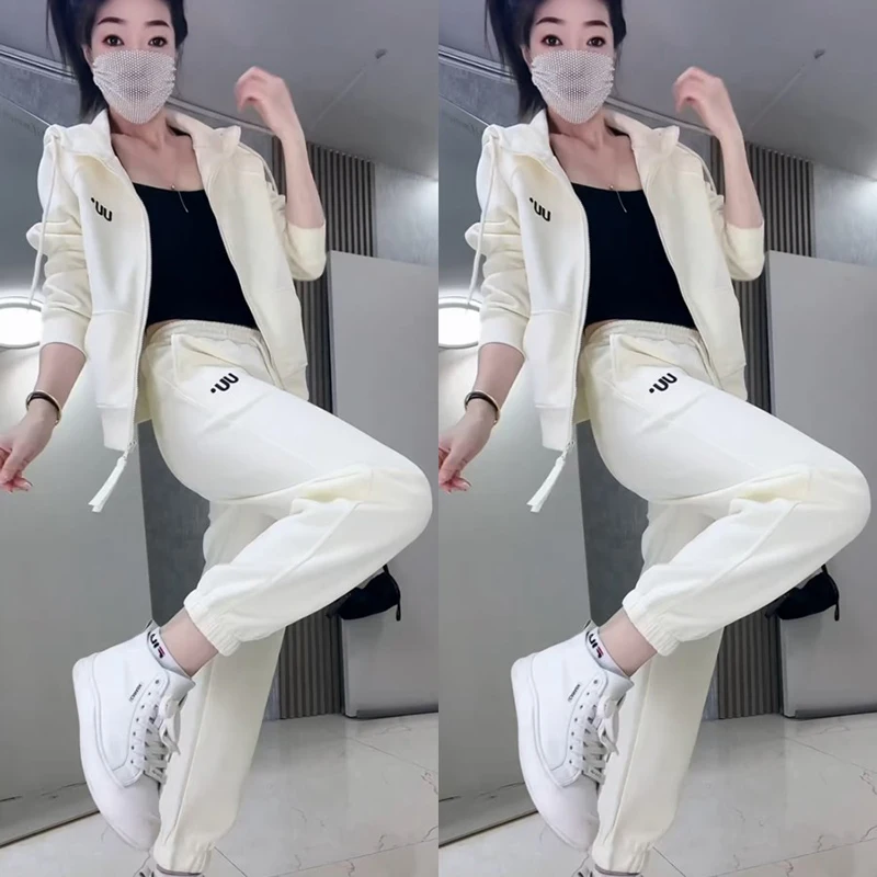 

Fashion casual letter printing hooded sweatshirt and ankle pants 2025 autumn new versatile fashion sports two-piece set