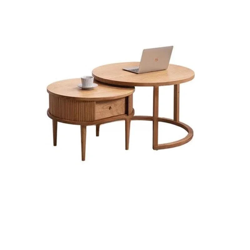 طاولة قهوة مستديرة من الخشب الصلب بالكامل من خشب الكرز، طاولة جانبية لأثاث شقة صغيرة حديثة وبسيطة #1