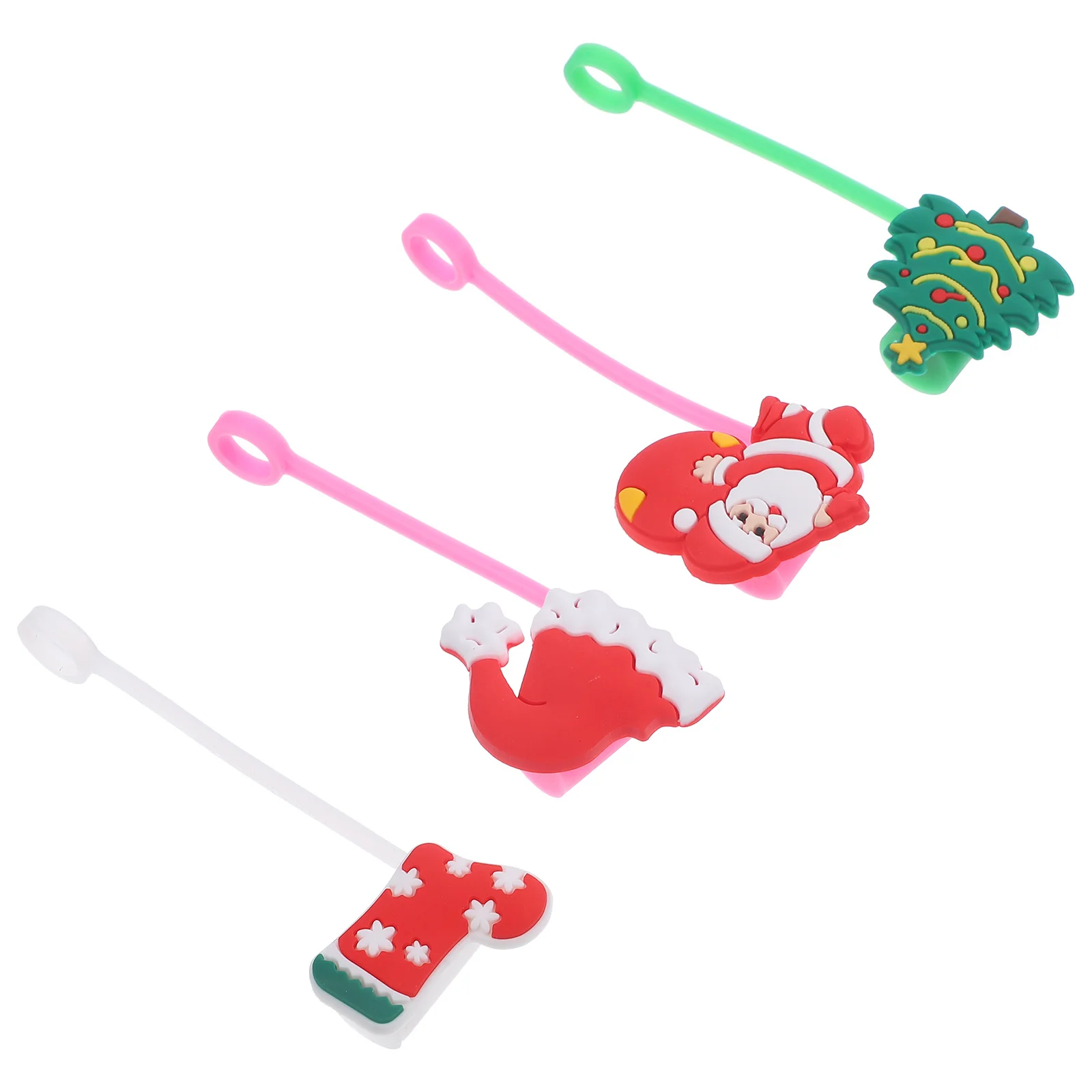 

4pcs Christmas Covers Silicone Reusable Straw Caps Cartoon Design Dust Plug Party Decoration Xmas Straw Toppers Silicone Tips